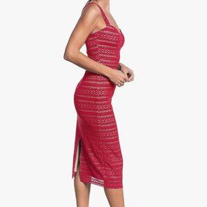 Dress the Population Nicole Sweetheart Neck Bodycon Midi Dress in Garnet Lace